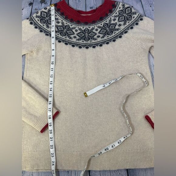 Anthropologie Tabitha Webb Cream Red Blue Fair Isle Preppy Ski Wool Sweater L - Picture 9 of 9